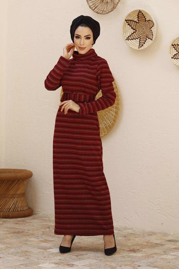 Vêtements hijab  3-COLOR HOUNDSTOOTH TEXTURED DRESS 7444  - TRENDTESETTÜR