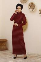 Hijab clothing CLARET RED 3-COLOR HOUNDSTOOTH TEXTURED DRESS 7444