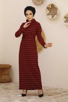 Hijab clothing CLARET RED 3-COLOR HOUNDSTOOTH TEXTURED DRESS 7444
