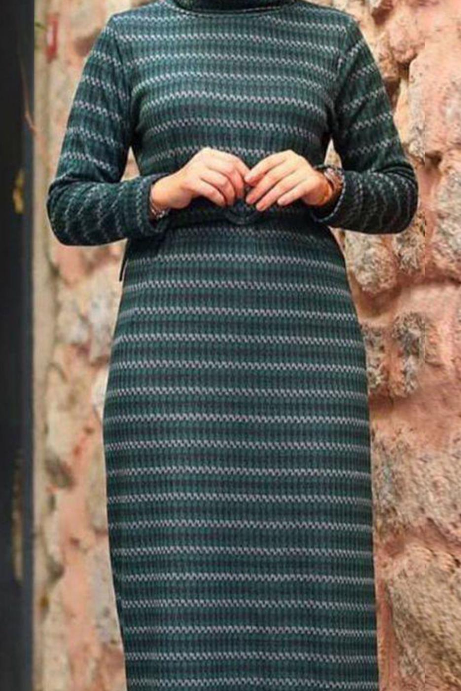 Vêtements hijab VERT ROBE TEXTURÉE PIED-DE-POULE 3 COULEURS 7444