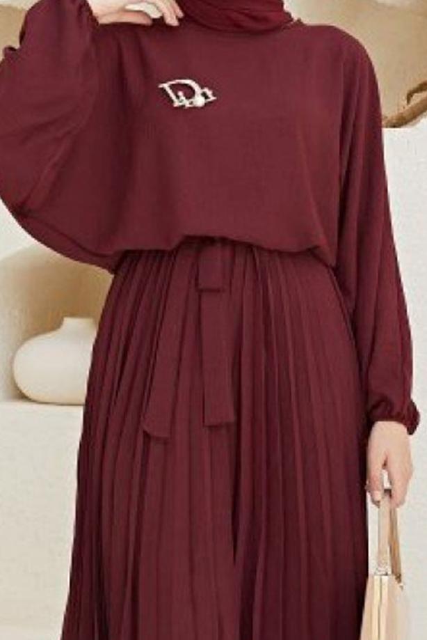 Vêtements hijab  BELTED DRESS WITH PLEATED SKIRT 80001  - TRENDTESETTÜR