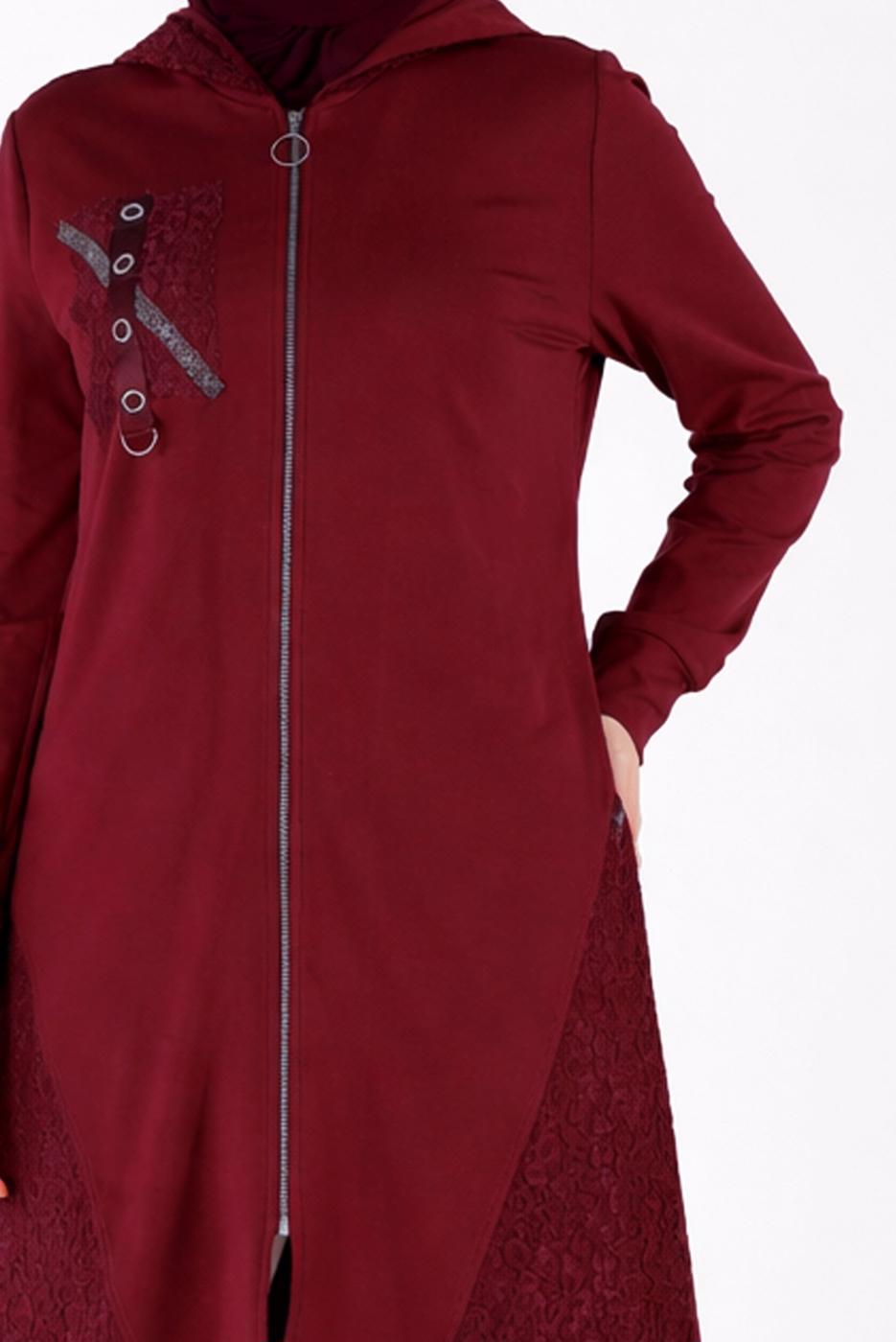 Hijab clothing CLARET RED ALVINA EYELET DETAILED TRACKSUIT TUNIC T 42440