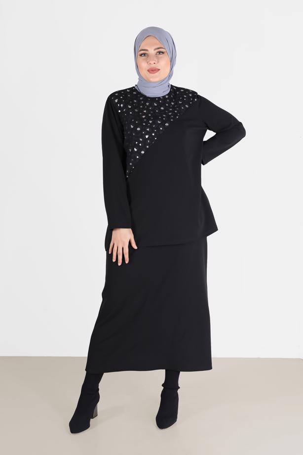 Hijab clothing BLACK ALVINA SKIRTED SUIT T 20192 - TRENDTESETTÜR