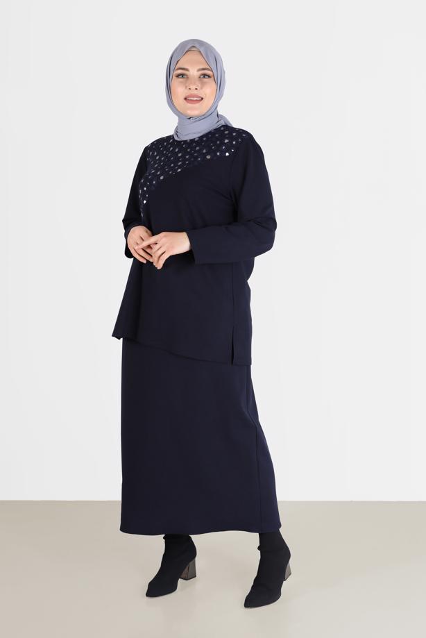 Hijab clothing NAVY BLUE ALVINA SKIRTED SUIT T 20192 - TRENDTESETTÜR