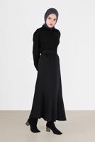 Hijab clothing BLACK ALVİNA ASYMMETRIC CUT FRILLED BELTED SKIRT 60002