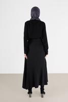 Hijab clothing BLACK ALVİNA ASYMMETRIC CUT FRILLED BELTED SKIRT 60002