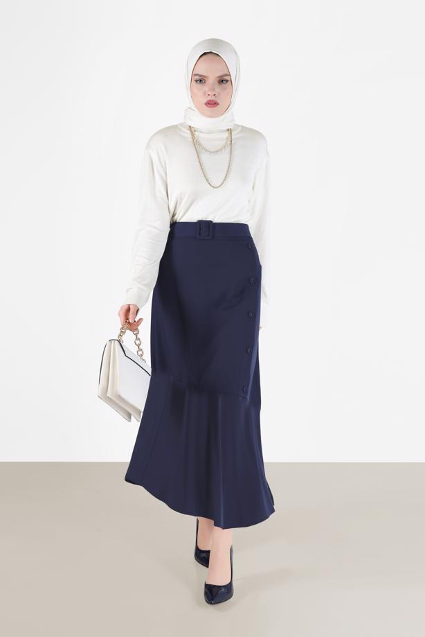 Vêtements hijab BLEU MARINE JUPE A VOLANT AVEC CEINTURE ALVINA COUPE ASYMÉTRIQUE 60002 - TRENDTESETTÜR