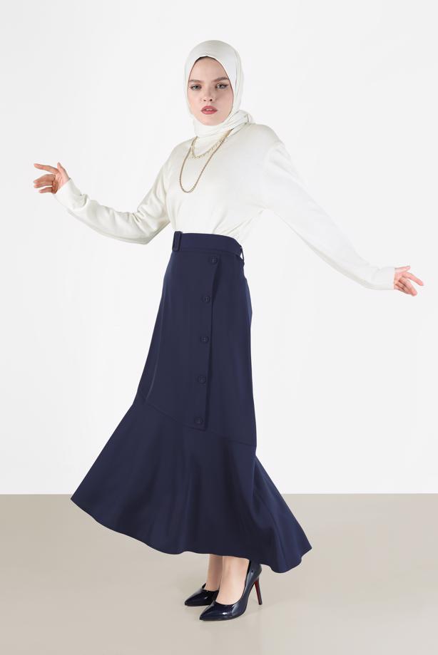 Vêtements hijab BLEU MARINE JUPE A VOLANT AVEC CEINTURE ALVINA COUPE ASYMÉTRIQUE 60002 - TRENDTESETTÜR