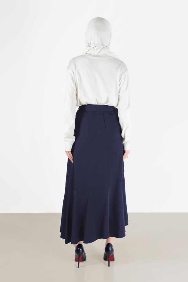 Vêtements hijab BLEU MARINE JUPE A VOLANT AVEC CEINTURE ALVINA COUPE ASYMÉTRIQUE 60002 - TRENDTESETTÜR