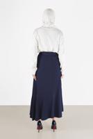 Tesettür giyim LACİVERT ASİMETRİK KESİM VOLANLI KEMERLİ ETEK 60002