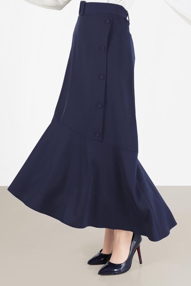 Vêtements hijab BLEU MARINE JUPE A VOLANT AVEC CEINTURE ALVINA COUPE ASYMÉTRIQUE 60002 - TRENDTESETTÜR