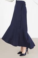 Tesettür giyim LACİVERT ASİMETRİK KESİM VOLANLI KEMERLİ ETEK 60002