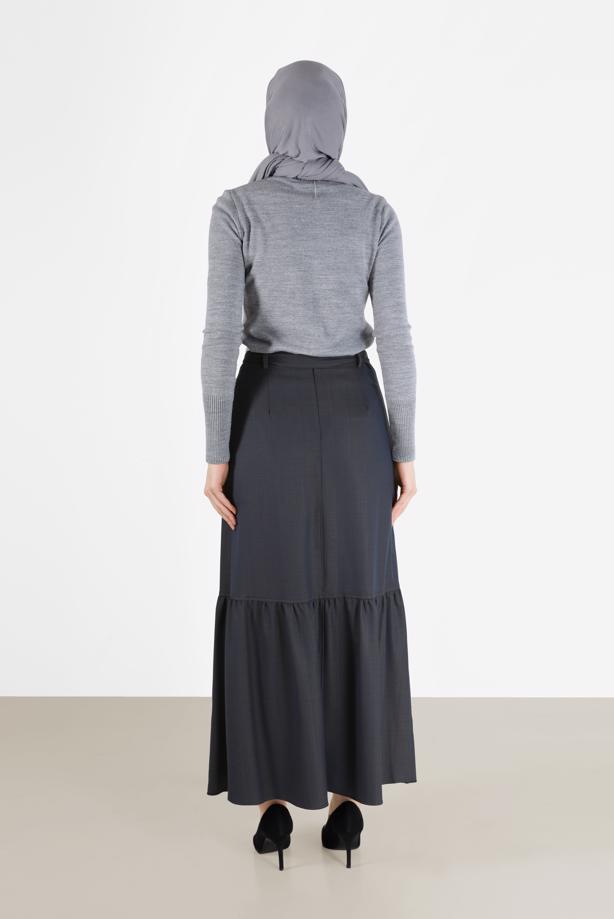 Hijab clothing NAVY BLUE ALVİNA FRILLED BUTTONED BELTED SKIRT 60009 - TRENDTESETTÜR