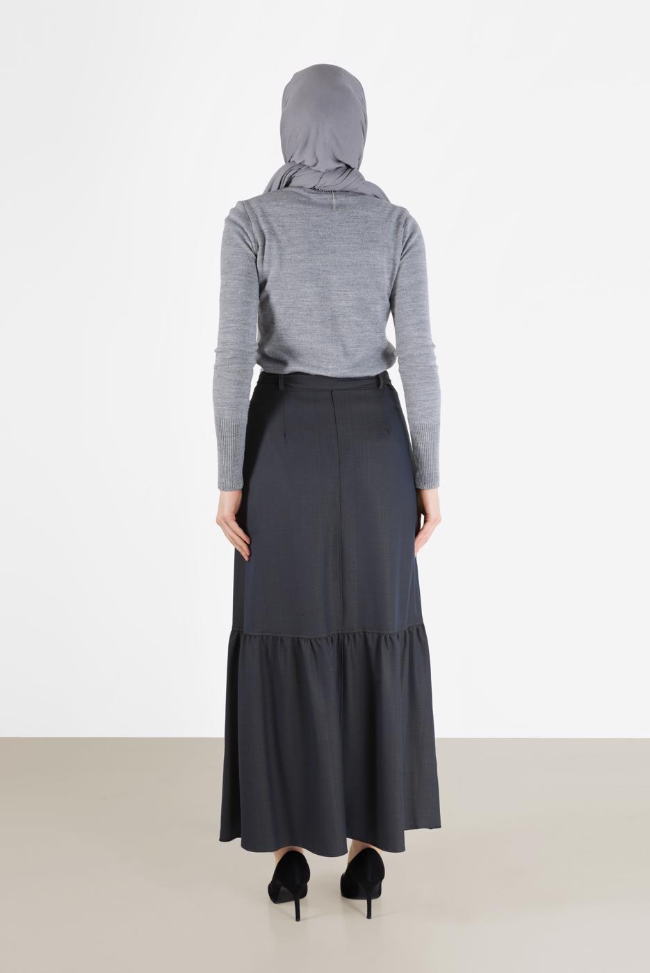 Vêtements hijab BLEU MARINE JUPE À VOLANTS AVEC CEINTURE BOUTONNÉE ALVİNA 60009