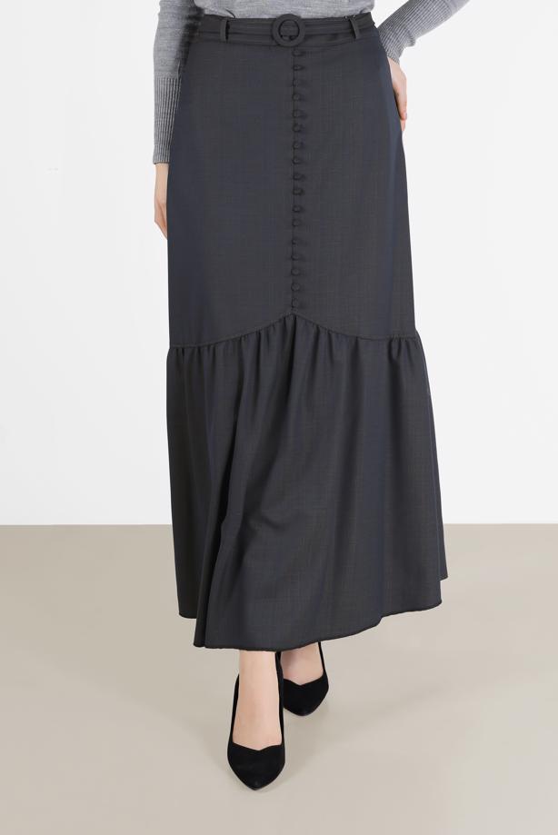 Hijab clothing NAVY BLUE ALVİNA FRILLED BUTTONED BELTED SKIRT 60009 - TRENDTESETTÜR