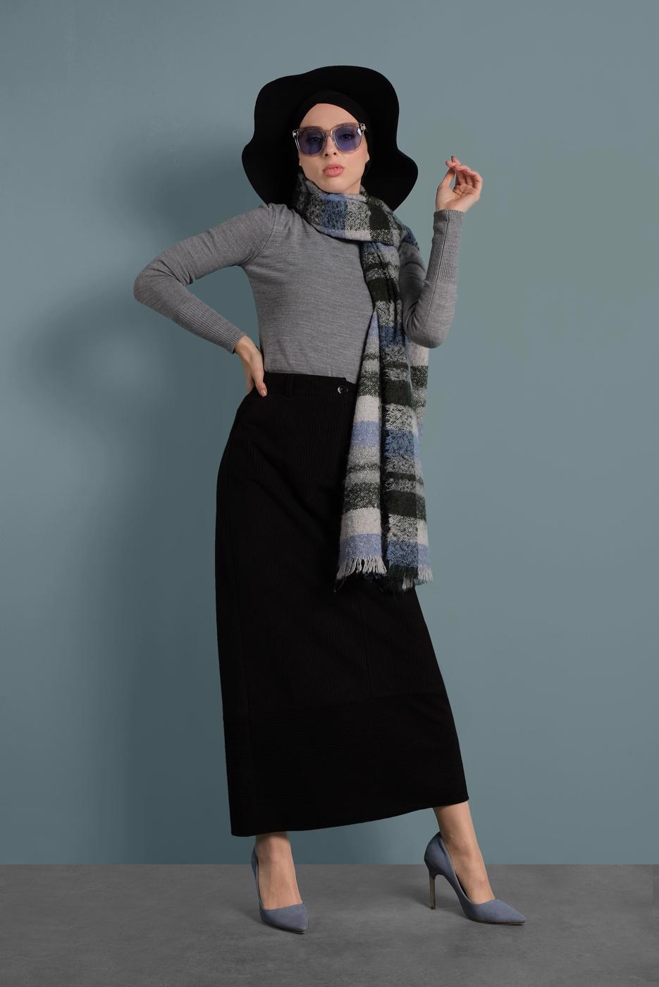 Tesettür giyim SİYAH ALVİNA KADİFE ETEK 60035 