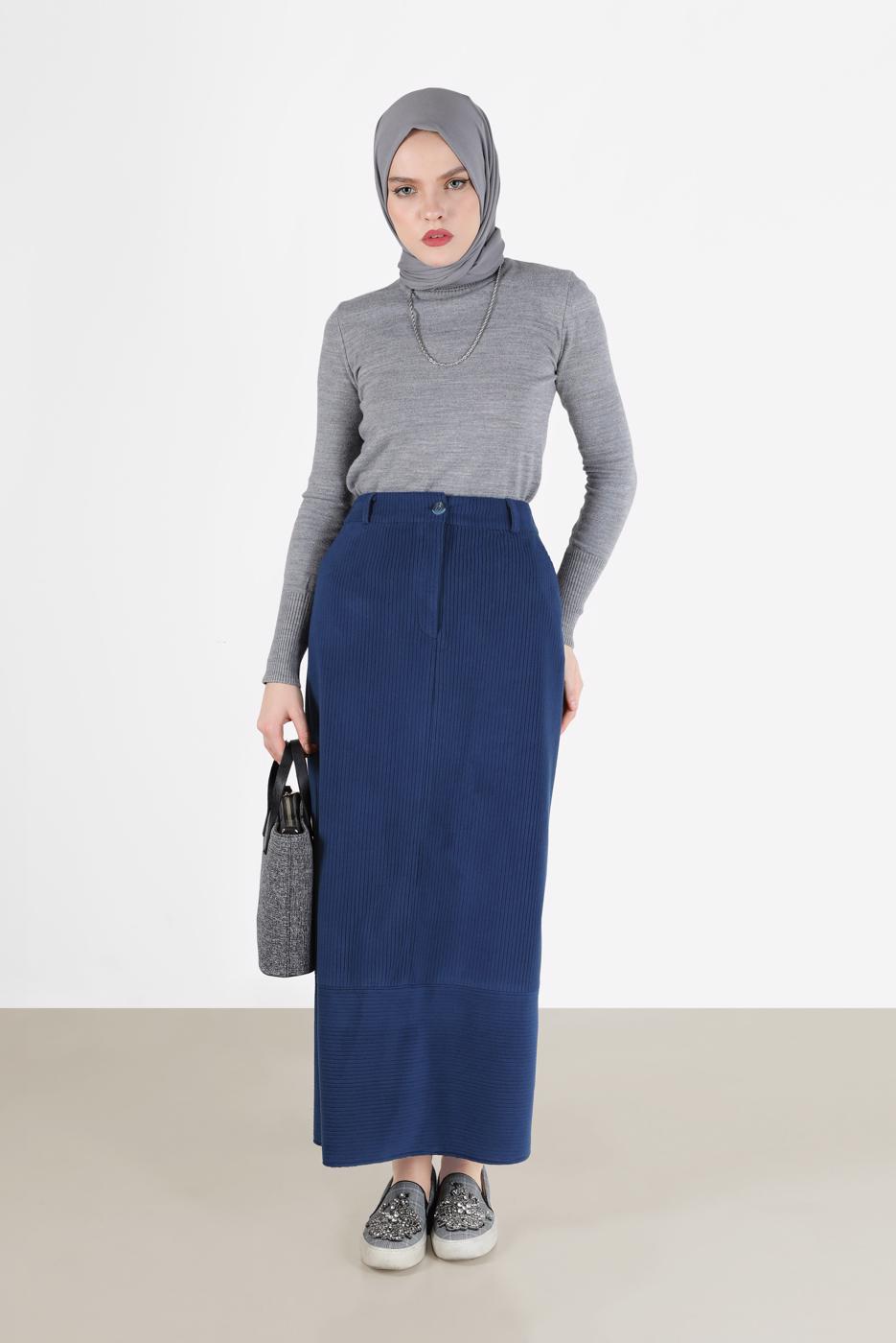 Hijab clothing NAVY BLUE ALVİNA VELVET SKIRT 60035 