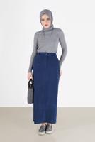 Hijab clothing NAVY BLUE ALVİNA VELVET SKIRT 60035 
