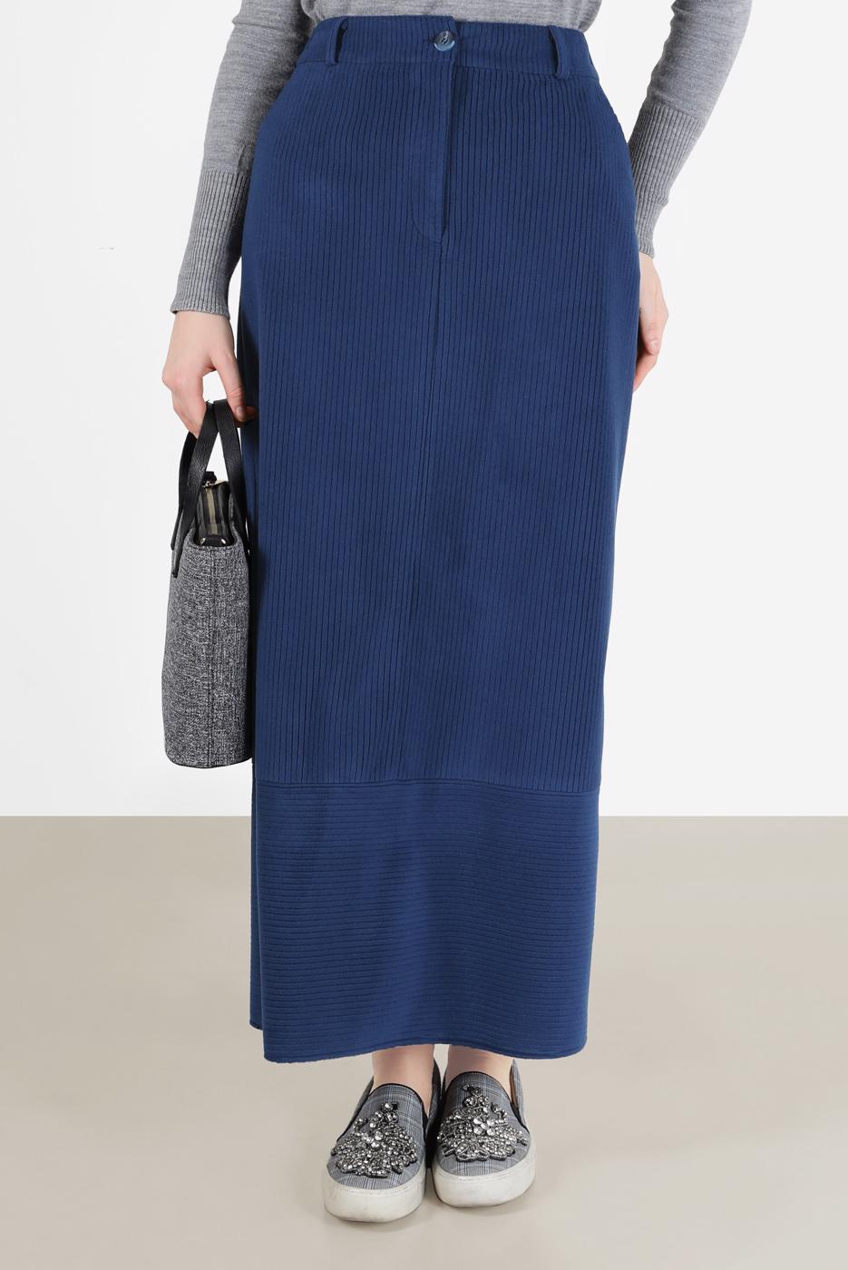 Hijab clothing NAVY BLUE ALVİNA VELVET SKIRT 60035 