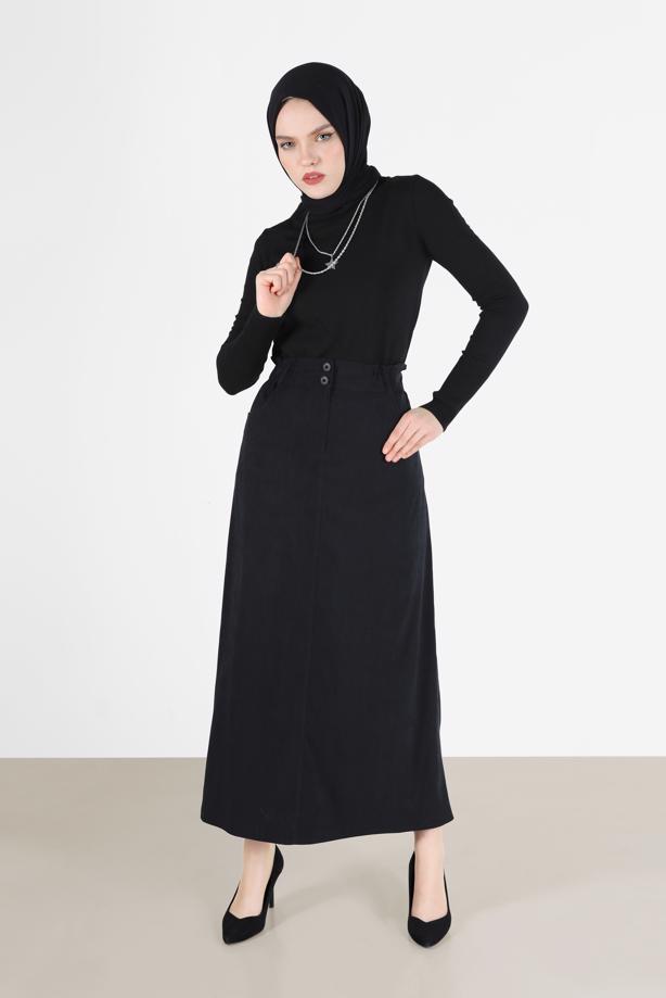 Vêtements hijab NOIR JUPE TAILLE ÉLASTIQUE ALVİNA 60117 - TRENDTESETTÜR