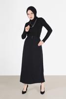 Tesettür giyim SİYAH ALVİNA BELİ LASTİKLİ NUBUK ETEK 60117 