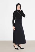 Tesettür giyim SİYAH ALVİNA BELİ LASTİKLİ NUBUK ETEK 60117 