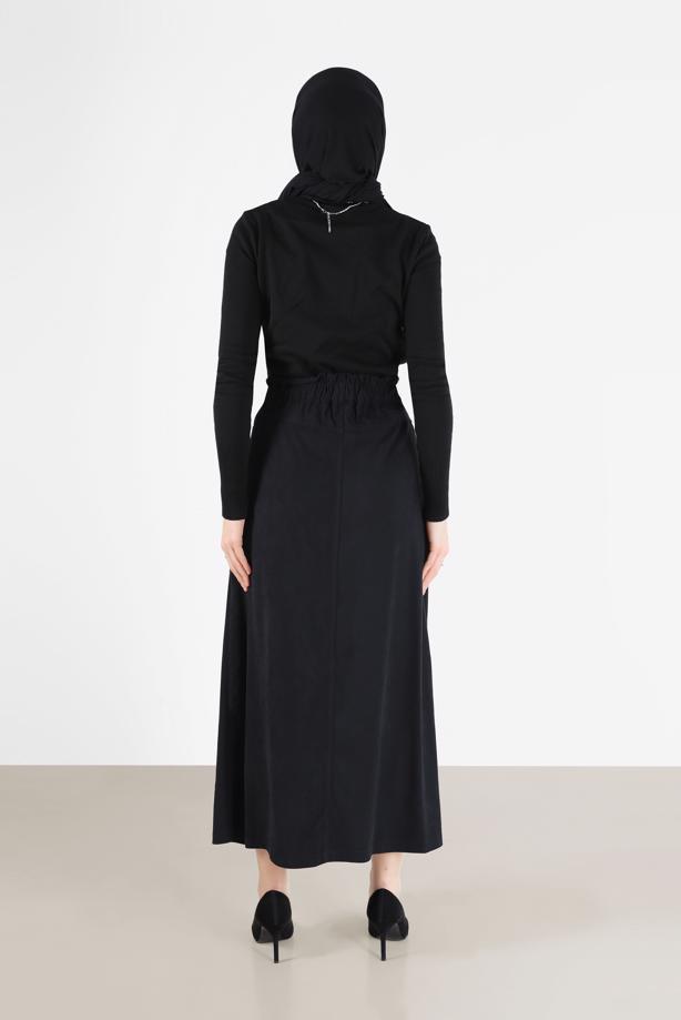 Vêtements hijab NOIR JUPE TAILLE ÉLASTIQUE ALVİNA 60117 - TRENDTESETTÜR