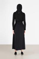 Tesettür giyim SİYAH ALVİNA BELİ LASTİKLİ NUBUK ETEK 60117 