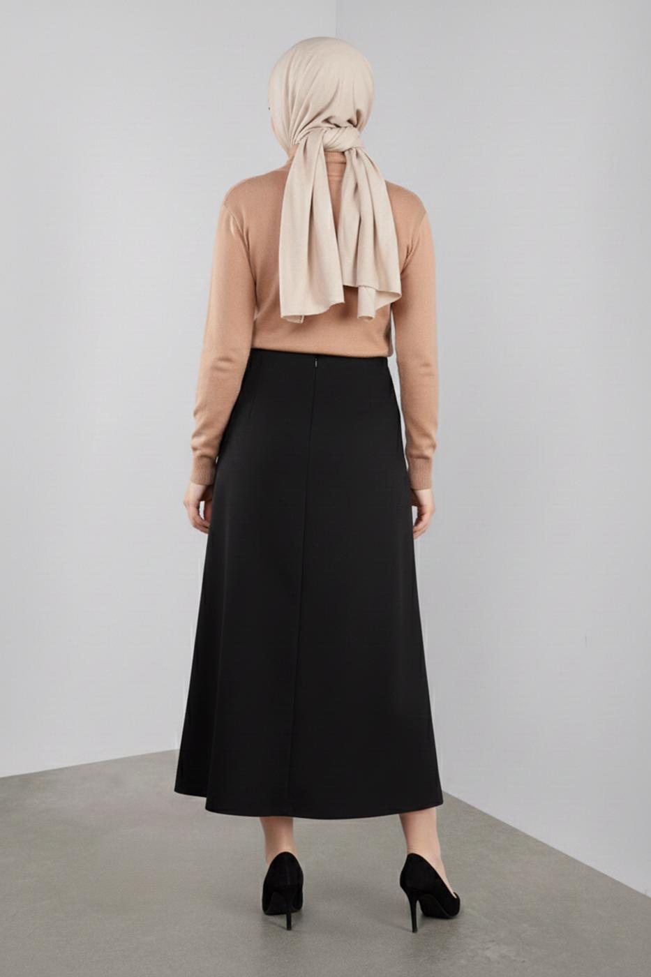 Tesettür giyim SİYAH ALVİNA DÜĞME DETAYLI KLASİK ETEK 60125	