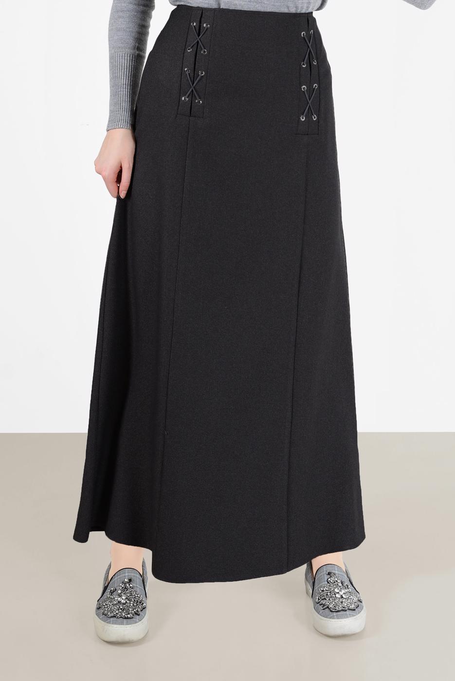 Hijab clothing BLACK ALVİNA EYELET DETAIL SKIRT 60128 