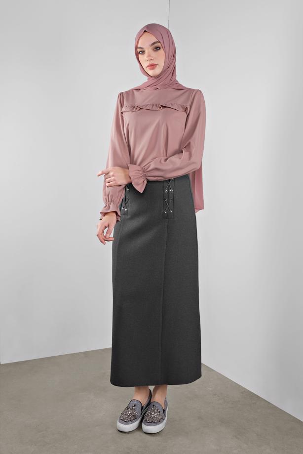 Vêtements hijab GRIS JUPE À OEILLETS ALVİNA 60128 - TRENDTESETTÜR