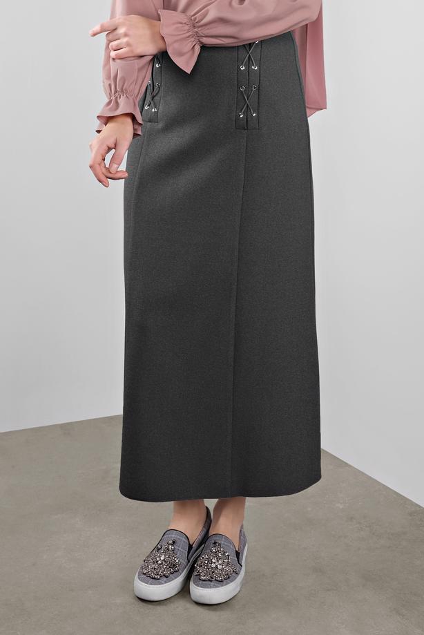 Vêtements hijab GRIS JUPE À OEILLETS ALVİNA 60128 - TRENDTESETTÜR