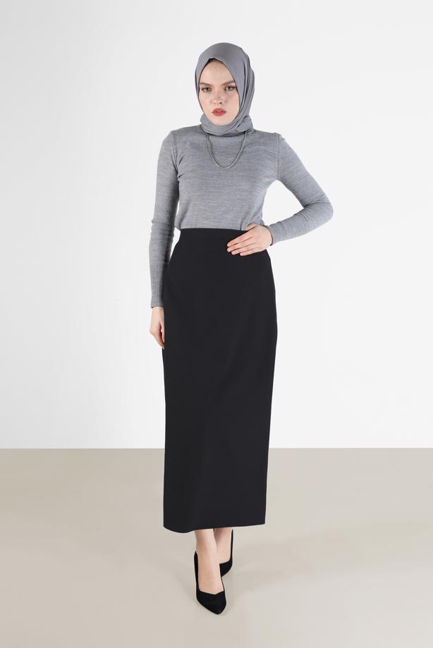 Tesettür giyim SİYAH ALVİNA KALEM ETEK 60129  - TRENDTESETTÜR