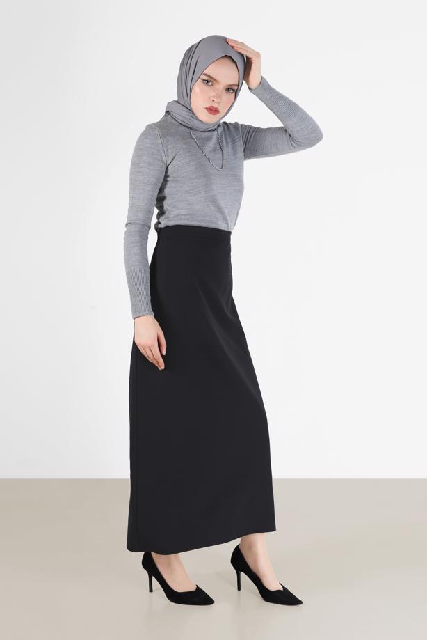Tesettür giyim SİYAH ALVİNA KALEM ETEK 60129  - TRENDTESETTÜR