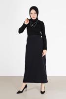 Tesettür giyim SİYAH ALVİNA GİZLİ YIRTMAÇLI YÜKSEK BEL ETEK 60131 