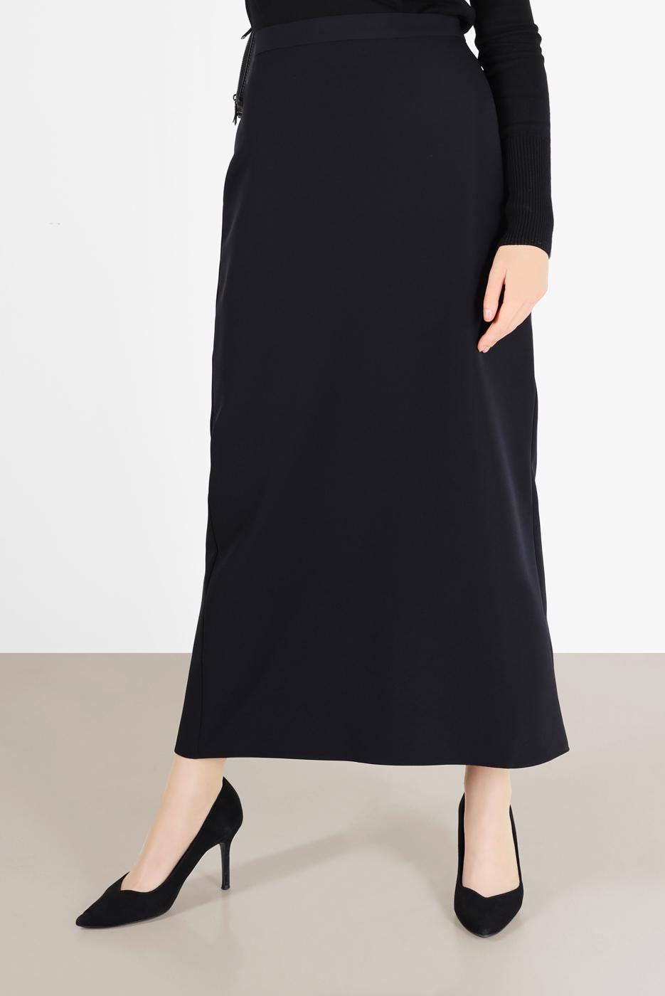 Tesettür giyim SİYAH ALVİNA GİZLİ YIRTMAÇLI YÜKSEK BEL ETEK 60131 