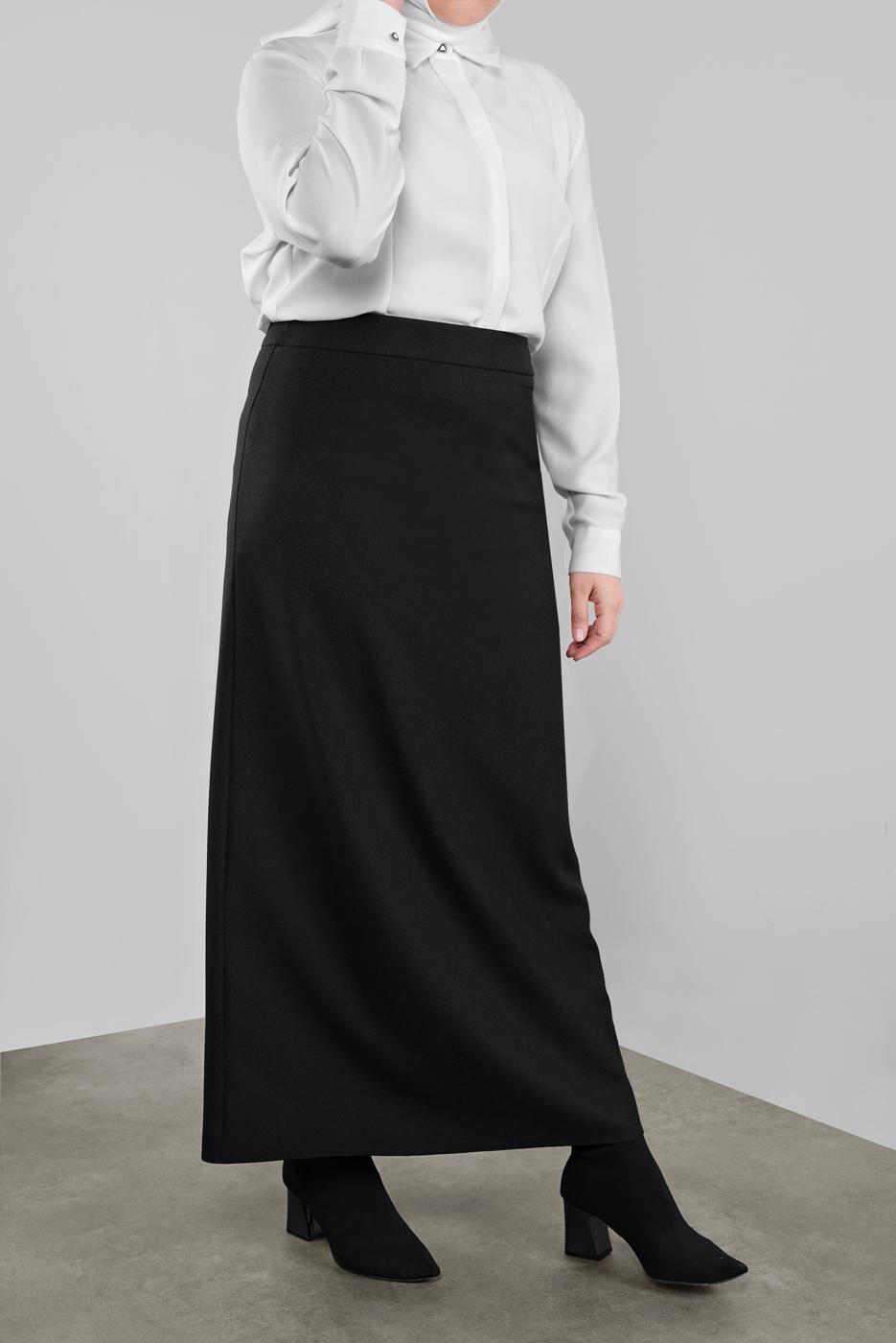 Vêtements hijab NOIR JUPE COUPE A FERMETURE ÉCLAIR ALVİNA 60132