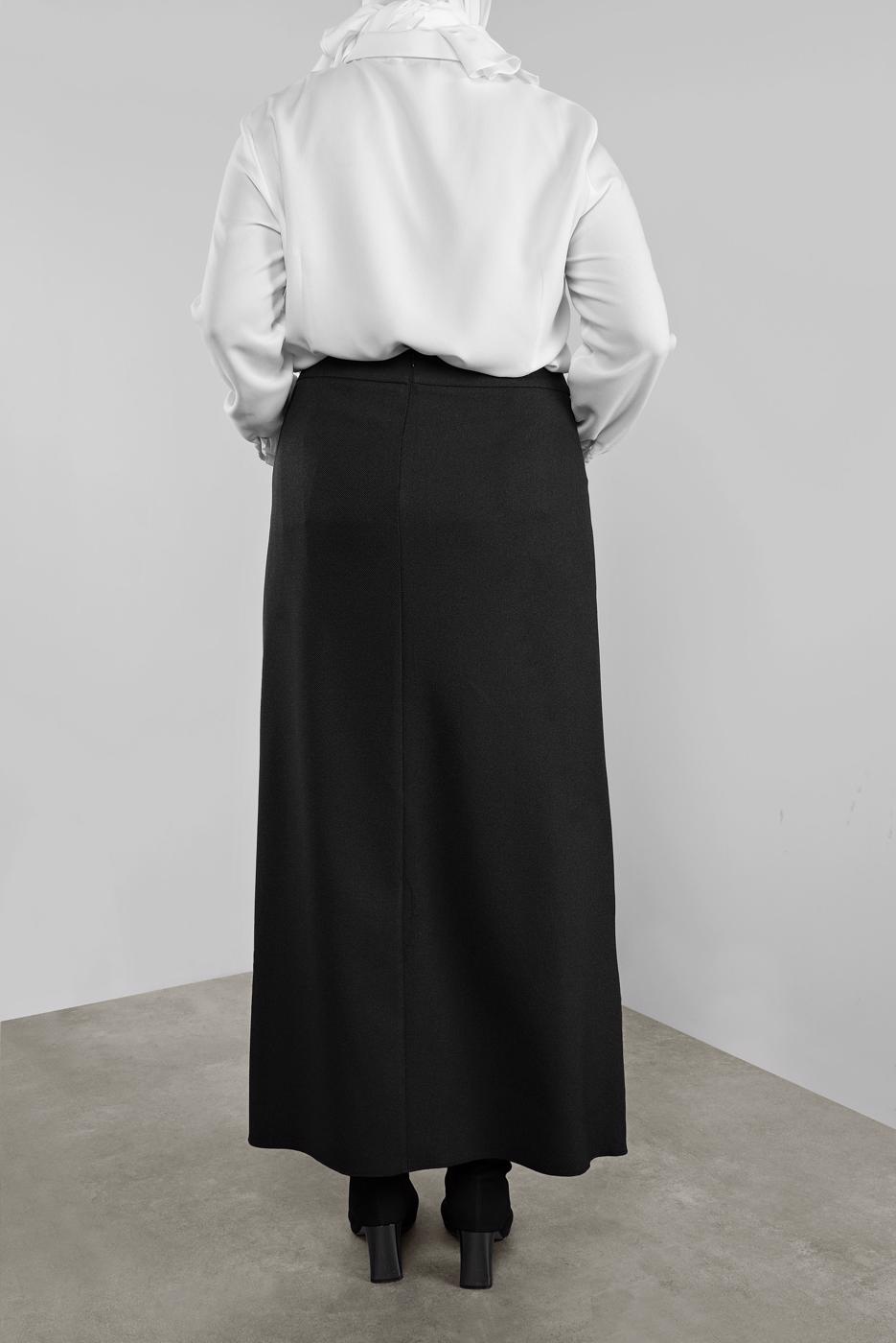 Vêtements hijab NOIR JUPE COUPE A FERMETURE ÉCLAIR ALVİNA 60132