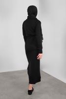 Tesettür giyim SİYAH BELİ KUŞAKLI DÜĞMELİ TRİKO JİLE 41037 