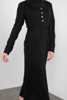 Tesettür giyim SİYAH BELİ KUŞAKLI DÜĞMELİ TRİKO JİLE 41037 