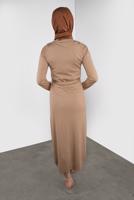 Tesettür giyim KAHVE BELİ KUŞAKLI DÜĞMELİ TRİKO JİLE 41037 