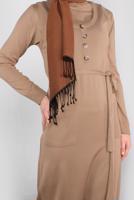 Tesettür giyim KAHVE BELİ KUŞAKLI DÜĞMELİ TRİKO JİLE 41037 