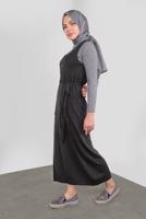 Tesettür giyim GRİ BELİ KUŞAKLI DÜĞMELİ TRİKO JİLE 41037 