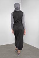 Tesettür giyim GRİ BELİ KUŞAKLI DÜĞMELİ TRİKO JİLE 41037 