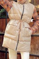 Tesettür giyim KAHVE BELİ BÜZGÜLÜ KOLLARI EKOSE DESENLİ KABAN 041