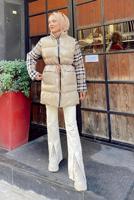 Tesettür giyim VİZON BELİ BÜZGÜLÜ KOLLARI EKOSE DESENLİ KABAN 041