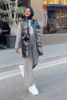 Tesettür giyim ÇOK RENKLİ KOLLARI KAZAYAĞI DESENLİ ŞİŞME KABAN 041-1 