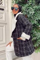 Tesettür giyim SİYAH KÜRK DETAYLI TÜVİT KABAN 4011-1