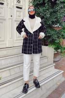 Tesettür giyim SİYAH KÜRK DETAYLI TÜVİT KABAN 4011-1