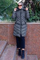 Tesettür giyim GRİ KAPÜŞONLU ŞİŞME KABAN T 0041	